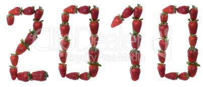 2010 strawberry caption isolated on white