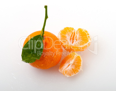 Tangerine with green leaves