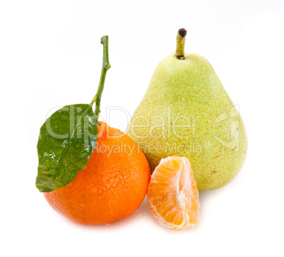 Tangerine with green leaves