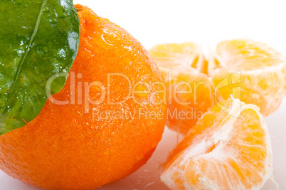 Tangerine with green leaves