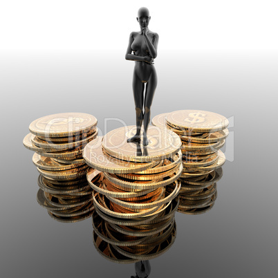 girl standing on the coins