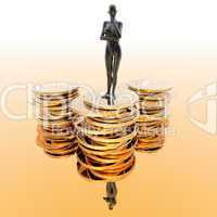 girl standing on the coins