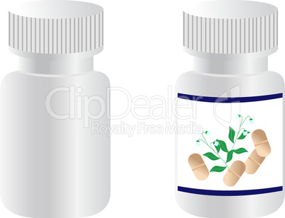 Two realistic bottles with tablets