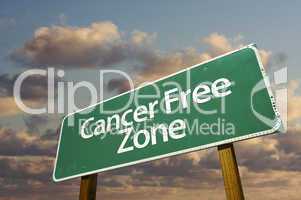 Cancer Free Zone Green Road Sign and Clouds