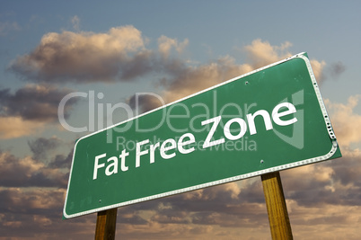 Fat Free Zone Green Road Sign and Clouds