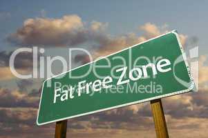 Fat Free Zone Green Road Sign and Clouds
