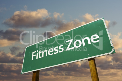 Fitness Zone Green Road Sign and Clouds