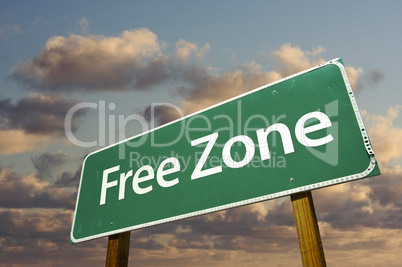 Free Zone Green Road Sign and Clouds