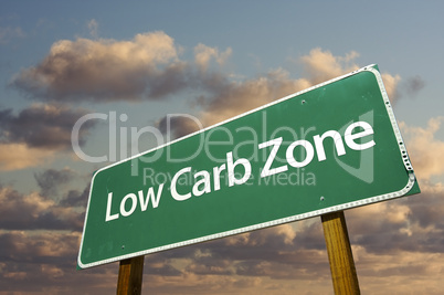 Low Carb Zone Green Road Sign and Clouds