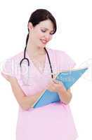 Portrait of an attractive nurse holding a stethoscope