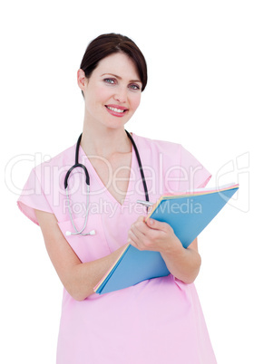 Portrait of a pretty nurse holding a stethoscope