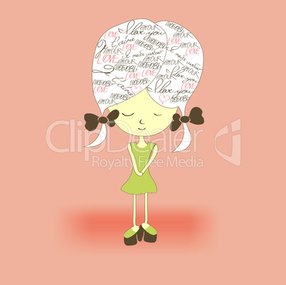 Girl with inscription on pink background