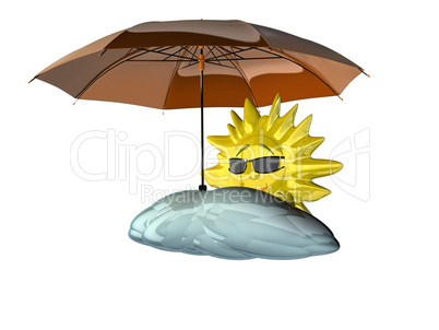 Cartoon sun with umbrella