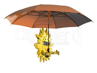 Cartoon sun with umbrella