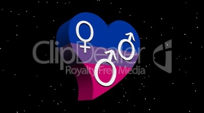 Bisexual man in flag color heart in night with stars