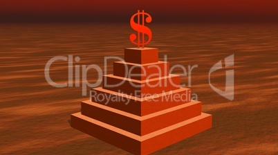 Red dollar on a pyramid in desert