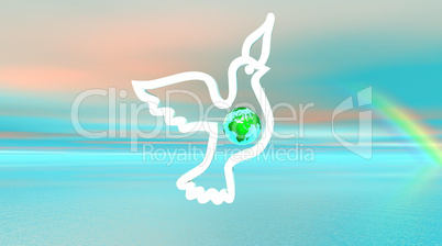 White dove flying with earth inside