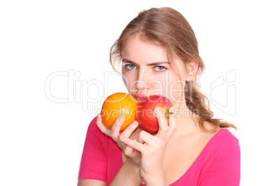 girl with apple and orange