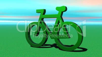 Green metallic bicycle on the grass