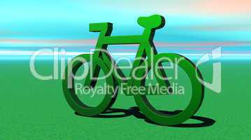 Green metallic bicycle on the grass