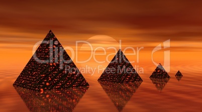 Four pyramids by sunset