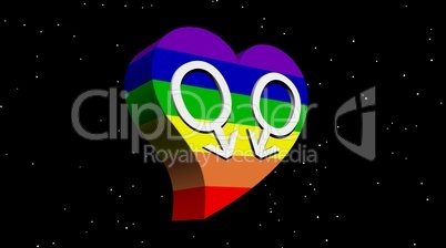 Gay men couple in rainbow color heart