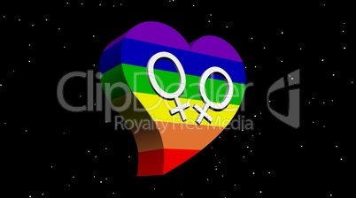 Lesbian couple in rainbow color heart