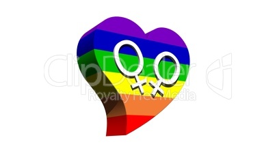 Lesbian couple in rainbow color heart