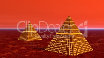 Two pyramids in red desert