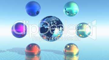 rainbow balls around earth