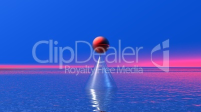 Red ball on a cone in peaceful landscape