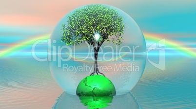 Green tree and earth in a bubble