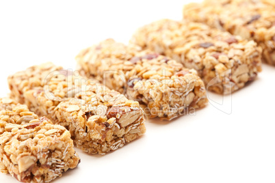 Row of Several Granola Bars Isolated on White