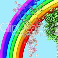 Rainbow, tree and soap bubbles