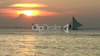 Sailboat during sunset time