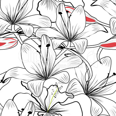 seamless pattern with white lily flowers