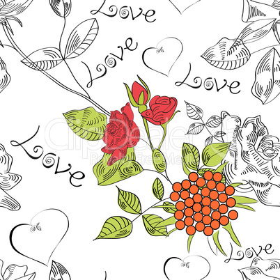 Seamless pattern with flowers and inscription
