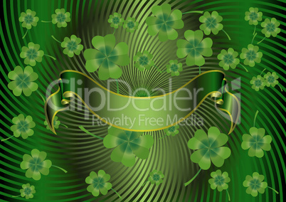 St. Patrick's day background clover and ribbon over starry green background