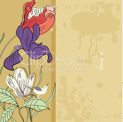 Retro stylized background with flowers