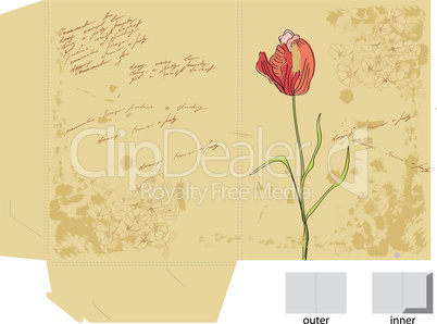 Template for decorative folder with tulip flower
