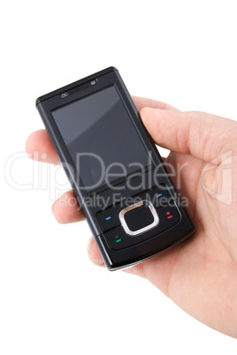 black mobile phone in hand