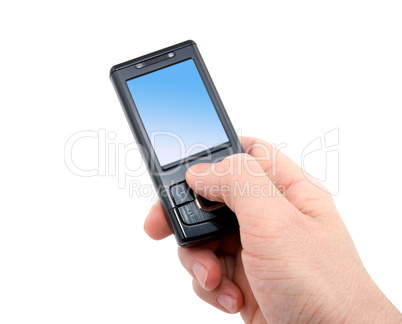 black mobile phone in right hand