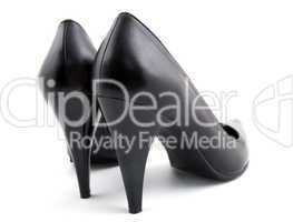 pair of black woman leather shoes