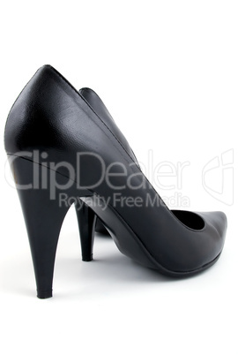 pair of black woman leather shoes