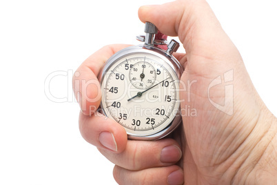 hand holding old mechanical stopwatch