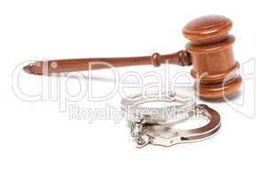 Gavel and Handcuffs on White
