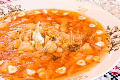 Closeup of plate with borscht