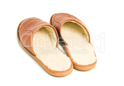 Mens brown leather slippers