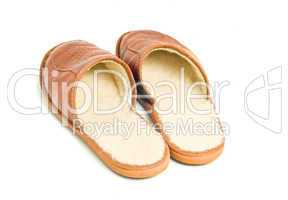 Mens brown leather slippers