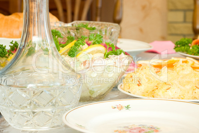 Crystal decanter. Banquet in the restaurant